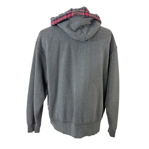 Disney World Size L Hoodie Full Zip Mickey Mouse Gray Red Plaid Preppy Fleece - Picture 8 of 10